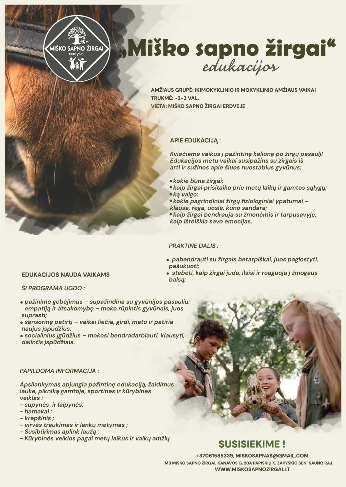 Pažintinė edukacija "Žirgo gyvenimo paslaptys" ir "„Pažink žirgą kaip draugą“